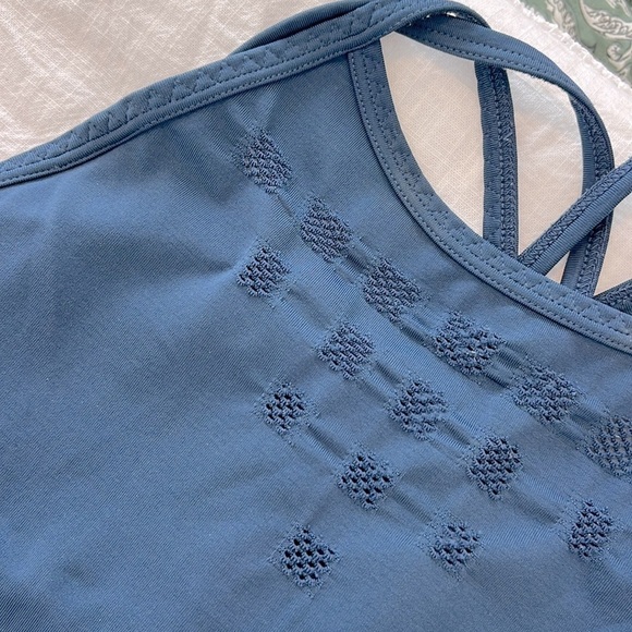 Athleta Namaste Support Tank Top Mesh Padded Yoga Exercise Gym Iron Blue XS - Picture 6 of 11